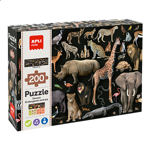 APLI edukační puzzle – Ohrožená zvířata v savaně, 200 ks, 6+