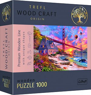 Dřevěné puzzle Západ slunce nad Golden Gate 1000 dílků