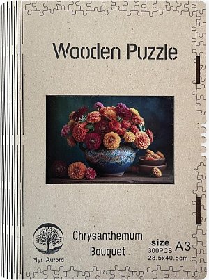 Dřevěné puzzle/Zátiší s chryzantémou A3