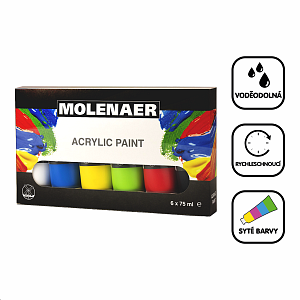 Molenaer sada akrylových barev Molenaer, 6x 75 ml, mix barev