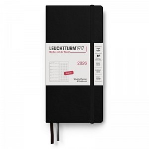 Weekly Planner & Notebook 2026 Wallet (B6+ x A6) Black - tečkovaný