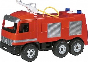 Mercedes auto hasiči plast 60cm stříkací vodu nádržka 1,6l v krabici 68x38x27cm