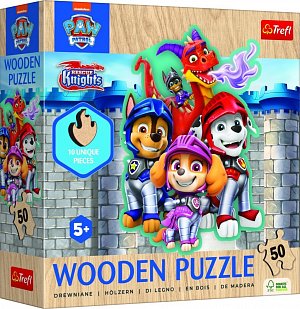 Puzzle dřevěné nepravidelné tvary Tlapková patrola/Paw Patrol 50 dílků 20,6x26,7cm v krabici 20x20cm