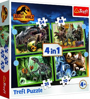 Trefl Puzzle Jurský svět: Nadvláda 4v1 (35,48,54,70 dílků)