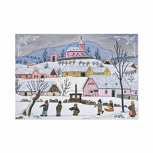 Vánoční přání Josef Lada - Děti u rybníka