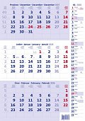 Kalendář nástěnný 2026 - Tříměsíční modrý s poznámkami