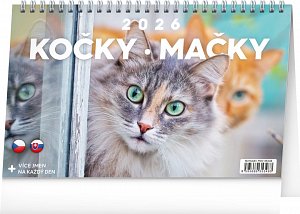 Kalendář 2026 stolní: Kočky - Mačky, 23,1 x 14,5 cm
