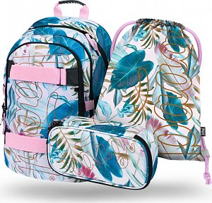 BAAGL 3 SET Skate Leafs: batoh, penál, sáček