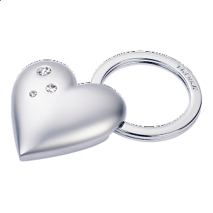 TROIKA klíčenka - matné srdíčko, kovová, Swarovski, stříbrná