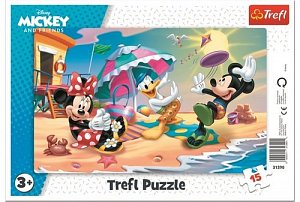 Trefl Puzzle Mickey Mouse a Minnie - Zábava na pláži / 15 dílků