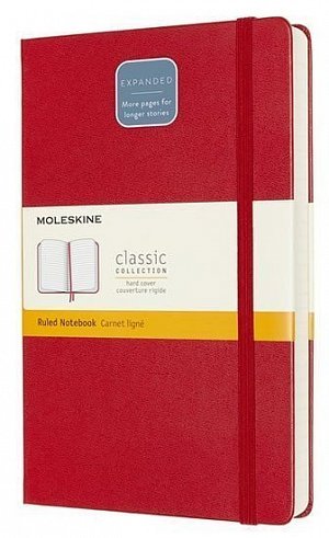 Zápisník Moleskine Expanded - tvrdé desky, L, linkovaný - červený