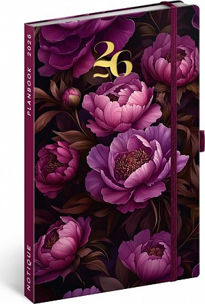 NOTIQUE Planbook diář/notes Fialové květy 2026, 13 x 21 cm