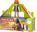 Igráček Archeolog - figurka s egyptskými vykopávkami masky faraona a sošky bohyně Bastet