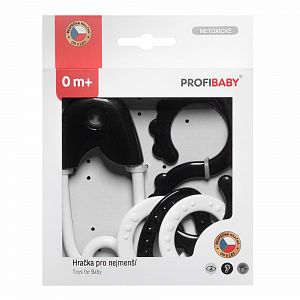 Chrastítko 2 ks černobíla plast 13cm 2 barvy v krabičce 12,5x16cm 0m+