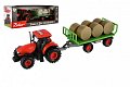 Traktor Zetor s vlekem a balíky plast 36cm na setrvačník na bat. se světlem se zvukem v krab. 39x13