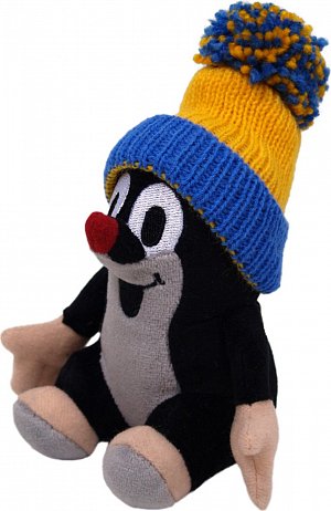 Krtek 14cm sedící, kulich modrý