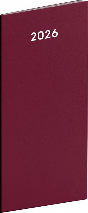 NOTIQUE Vreckový diár Vínový 2026, plánovací mesačný, 8 x 18 cm