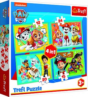 Trefl Puzzle Tlapková patrola - Šťastný tým 4v1 (12,15,20,24 dílků)