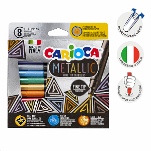Carioca fixy Metallic, tenký hrot, 8 ks, mix barev