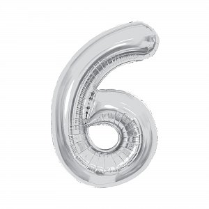Balónek fóliový 85 cm stříbrný číslo 6