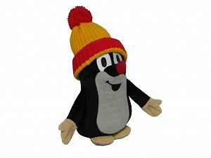 Krtek s kulichem červeno-žlutým stojící 25cm v sáčku 0+