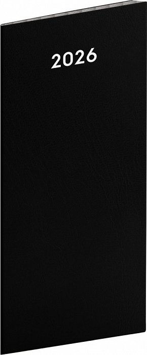 Diář 2026: Černý - plánovací měsíční, kapesní 8 x 18 cm