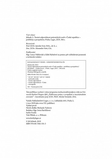 Náhled Trestní odpovědnost právnických osob v České republice - problémy a perspektivy