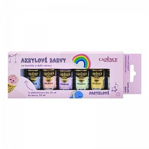 Akrylové barvy na kamínky s lakem Cadence - pastelové barvy, sada 6 ks + akrylový lak 25 ml