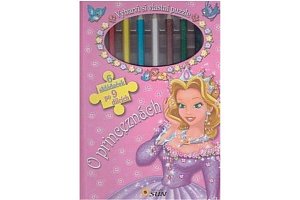 O princeznách - Vybarvi si vlastní puzzle (6 skládaček po 9 dílcích)