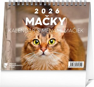 NOTIQUE Stolový kalendár Mačky – s menami mačiek 2026, 16,5 x 13 cm