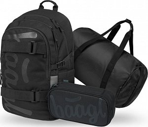 BAAGL SET 3 Skate Uni černá: batoh, penál, sportovní taška  GRS