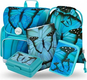 BAAGL Set 5 ks Ergo - Butterfly (aktovka, penál, sáček, desky, box)