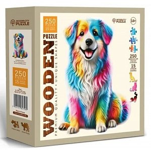 Dřevěné puzzle Duhový pes 250 dílků