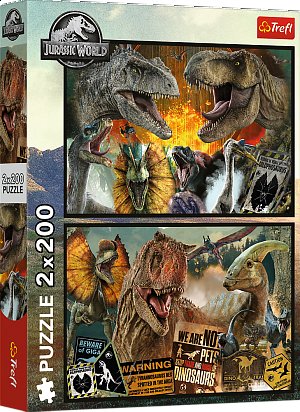Puzzle 2v1 Jurský park/Prehistorický svět 2x200 dílků 41x27,5cm v krabici 26x34x4,5cm