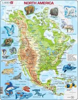 Puzzle North America, Topographic map with animals