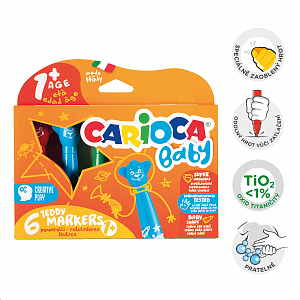 Carioca fixy Baby Teddy 1+, kulatý hrot, 6 ks, mix barev