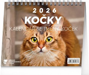 Kalendář 2026 stolní: Kočky - se jmény koček, 16,5 x 13 cm