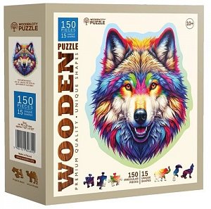 Dřevěné puzzle Duhový vlk 150 dílků