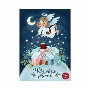 Vánoční svítící přání - Andílek nad městem
