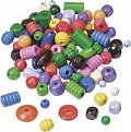Dřevěné korálky mix 150g - různé tvary, barvy, velikosti