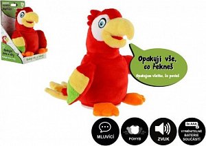 Papoušek Jaroušek opakující věty plyš 16 cm na baterie se zvukem v krabici