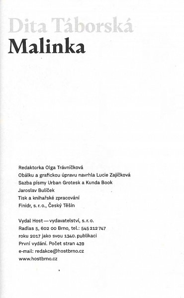 Náhled Malinka, 1.  vydání