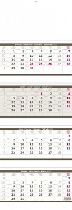 Kalendář nástěnný 2026 - Čtyřměsíční skládaný šedý