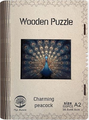 Dřevěné puzzle/Páv A2