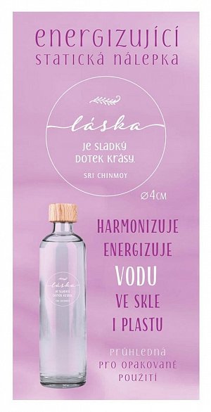 Energizující statická nálepka  průhledná "Láska je…" průměr 4 cm