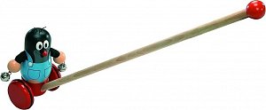 Dřevěné strkadlo Krtek na kolečkách tlačící s tyčkou 55cm