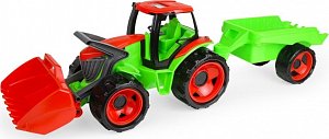 Traktor se lžící Giga Trucks s vlekem plast 62cm v krabici 72x40x28cm