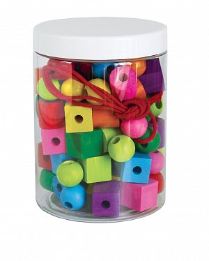 Maxiperle dřevěné barevné se šňůrkou/92 ks