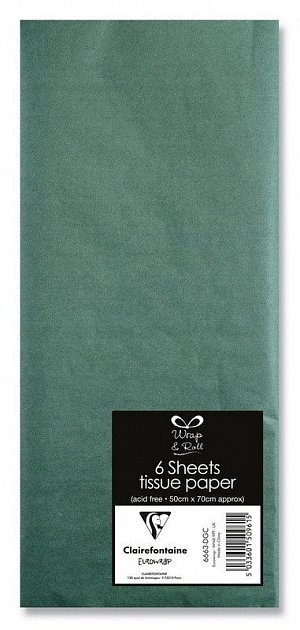 CLAIREFONTAINE hedvábný papír - tm. zelený, 6 ks, 50x70 cm