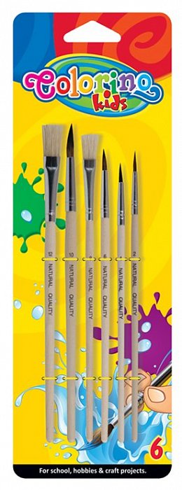 Colorino sada štětců, ploché (12,8), kulaté (2,4,6,10), dřevěné násadky, 6 velikostí